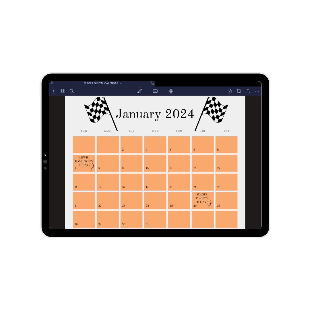 Formula 1 2024 Calendar, F1 Printable 2024 Calendar, Digital F1 Planner