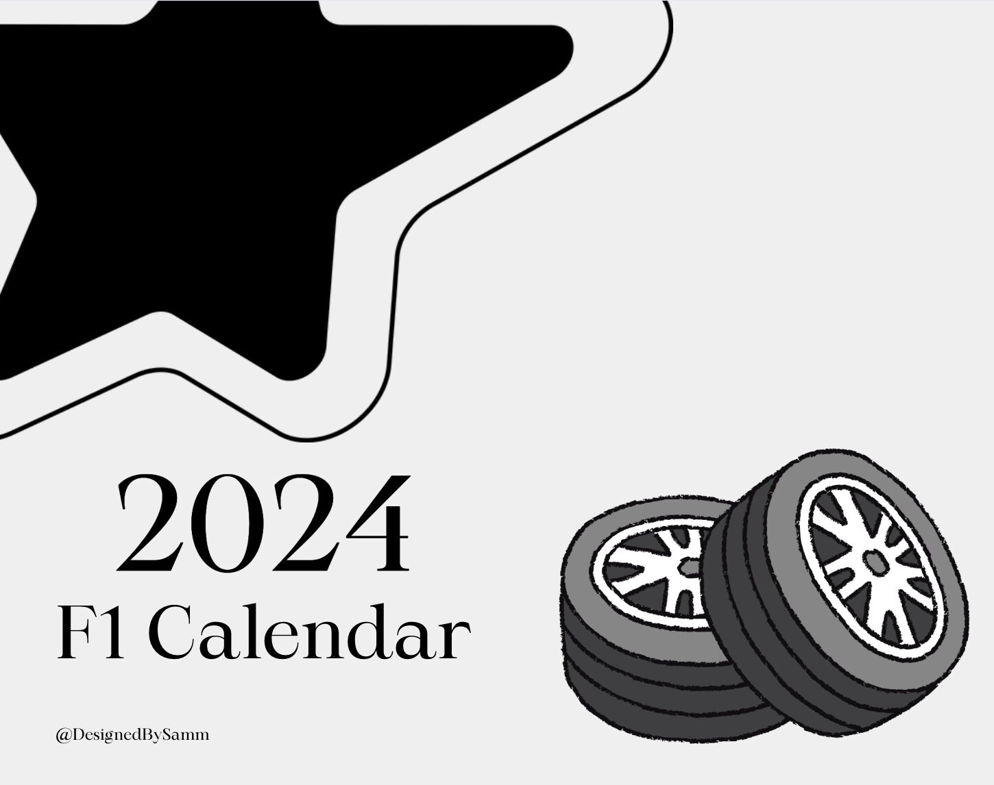 Formula 1 2024 Calendar, F1 Printable 2024 Calendar, Digital F1 Planner