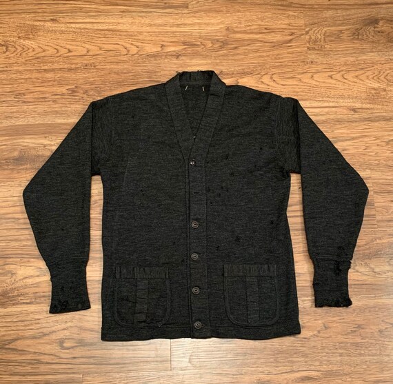 Vintage 1930s Button Down Salt N Pepper Wool Cardi