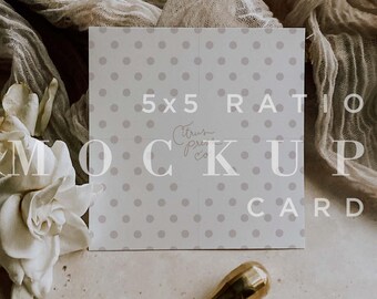 Neutral Wedding Square Invitation Mockup, Minimal Square Card Mock Up, Digital Download, Square Stationery Flat Lay Card, Smart Object 019