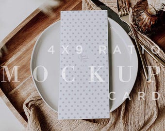Neutral Wedding Reception Menu Mockup, Program Mock Up, 4x9 Wedding Menu Card, Instant Download Card, Smart Object 008