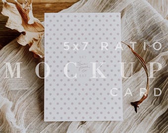 Neutral Wedding Invitation Mockup, Minimal Horizontal Card Mock Up, Digital Download, 5x7 Stationery Flat Lay Card, Smart Object 019