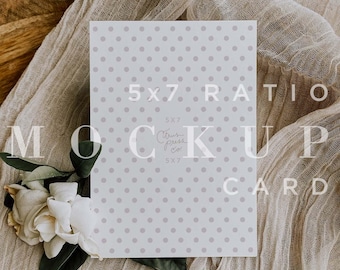 Neutral Wedding Invitation Mockup, Minimal Boho Mock Up, Digital Download, 5x7 Stationery Flat Lay Card, Smart Object 019