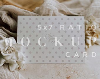 Neutral Wedding Invitation Mockup, Minimal Horizontal Card Mock Up, Digital Download, 5x7 Stationery Flat Lay Card, Smart Object 019