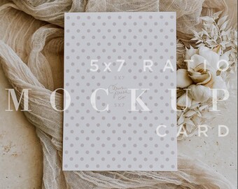 Neutral Wedding Invitation Mockup, Minimal Boho Mock Up, Digital Download, 5x7 Stationery Flat Lay Card, Smart Object 019