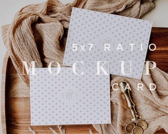 Neutral Wedding Invitation Mockup, Minimal Boho Mockup, Digital Download, Landscape Portrait Double Sided 5x7 Card Mock Up, Smart Object 008