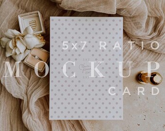 Neutral Wedding Invitation Mockup, Minimal Boho Mock Up, Digital Download, 5x7 Stationery Flat Lay Card, Smart Object 019