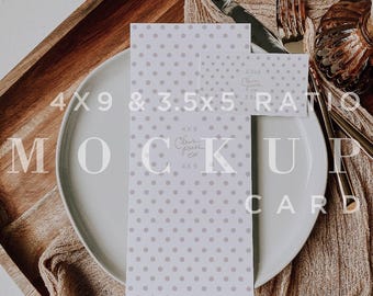 Neutral Wedding Reception Menu and flat place card Mockup, Program Mock Up, 4x9 Wedding Menu Card, Instant Download Card, Smart Object 008