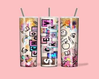 School secretary tumbler wrap design, School secretary 20oz skinny tumbler wrap png sublimation file, School secretary gift png