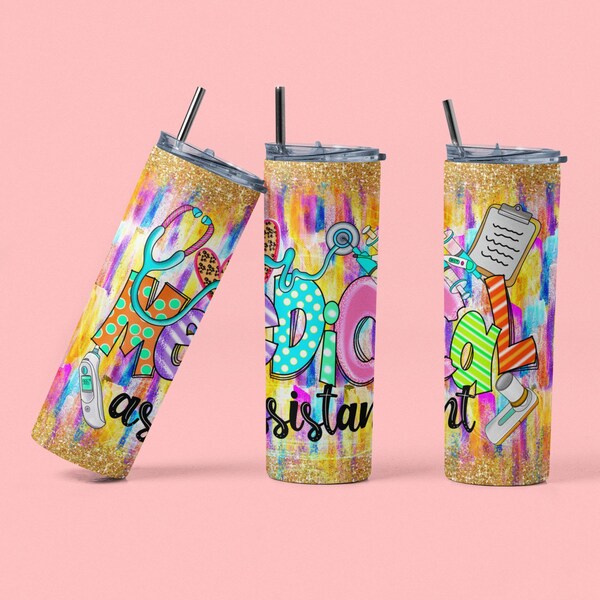 Medical assistant tumbler wrap sublimation design, Medical Assistant 20 oz tumbler template sublimation file, 20 oz medical tumbler wrap