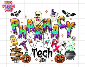 Halloween pharmacy tech png sublimation design, Spooky Pharmacy Tech png, Pharmacy squad sublimation png, Spooky Pharmacist shirt design