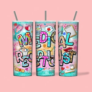 Medical Receptionist tumbler wrap png, Medical Receptionist 20 oz tumbler design, Colorful medical Receptionist tumbler sublimation design