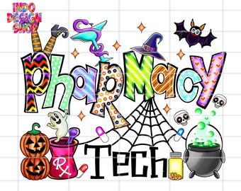 Halloween pharmacy tech png sublimation design, Spooky Pharmacy Tech png, Pharmacy squad sublimation png, Spooky Pharmacist shirt design