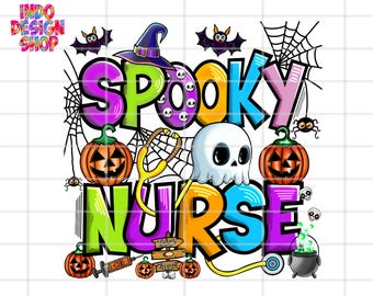 Enfermera espeluznante de Halloween PNG: Diseño de disfraz de bruja (descarga digital), Enfermera de Halloween PNG, Enfermera fantasma PNG, Camiseta de enfermera de Halloween con impresión DTF