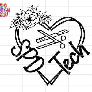 May include: Black and white graphic design of a heart with a pair of scissors and the text "3B Teach" inside. The heart is surrounded by a floral design.