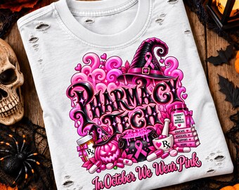 Breast cancer Pharmacy tech png (Digital download), Halloween Pharmacy tech png ,  Halloween Pharmacist design, Breast cancer awareness png
