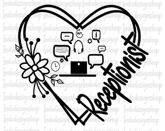 Receptionist svg, Receptionist svg file for cricut, Floral heart Receptionist day svg png