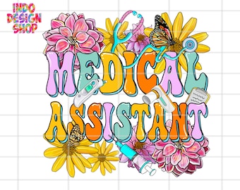 Asistente médico PNG, Asistente médico de verano PNG, Asistente médico de primavera PNG diseño de sublimación, Asistente médico floral impresión DTF