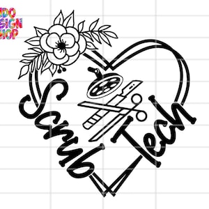 Scrub tech svg, Scrub tech svg png, Surgical tech svg file for cricut, Floral scrub tech svg, Scrub tech svg file for cricut