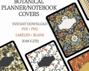 Vintage Botanical Digital Notebook Covers, hand drawn Floral iPad Planner cover (Digital Download)