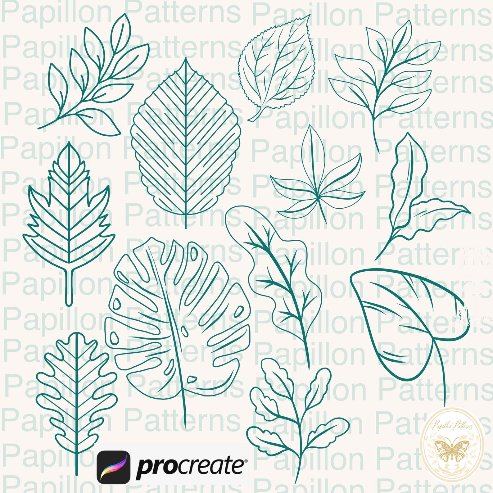Botanical Procreate Stamps: Hand-drawn Plant Brush Set (digital ...