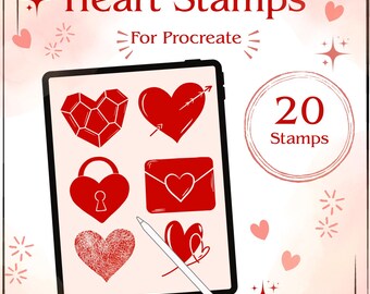 Minimal Heart Procreate Stamps | 20 Hand-Drawn Heart Brushes | Romantic Line Art Stamps for Procreat