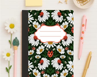 Daisy Ladybug Notebook Cover Print: Back to School Stickers (PNG Digital Download