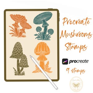 8 Mushrooms Procreate Stamps – Hand-Drawn Brush Set for Procreate – Instant Download for Digital Art & Surface Design