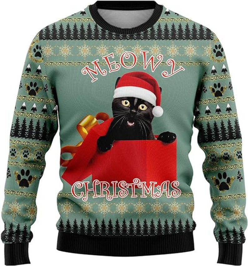 Cat Xmas Christmas Sweaters for Women funny Ugly Christmas Sweater Men ...