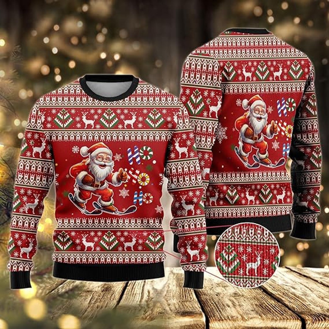 Sporty Santa Claus Sweaters for Women, Ugly Christmas Sweater Mens