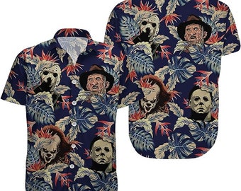 Hawaiian Shirt for Men Horror Tshirt for Adults Movies Men Shirts Characters Tropical Floral Aloha Beach Shirt