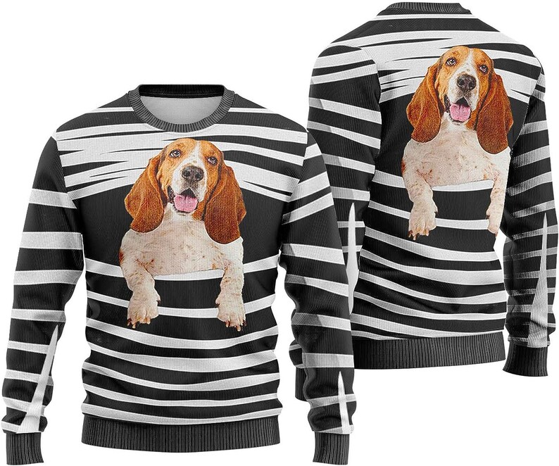 Basset Hound Sweater Christmas Sweatshirt Holiday Party for Friends, Gift for Family, Animal Dog