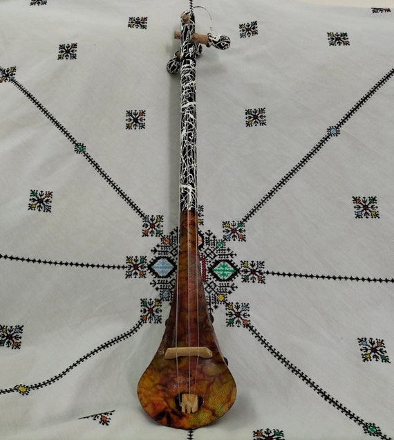Piece of Art Moroccan Sintir Handmade, Small Guenbri Music Instrument strings tunes, and The best Spiritual Wall Decor and Music