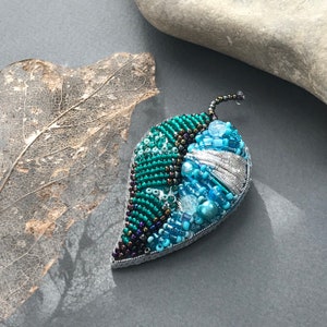 Leaf brooch / Beaded leaf pin / Art jewelry nature-inspired brooch UPD