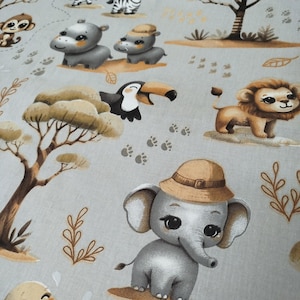 Jungle fabric | lion fabric | gray background fabric | Sold by Half Meter/Yard