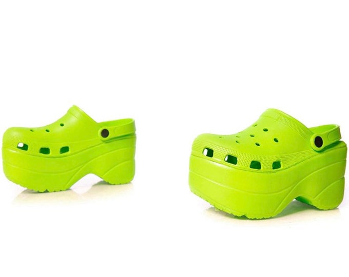 Lime Green Platform Crocstyle Shoes Etsy