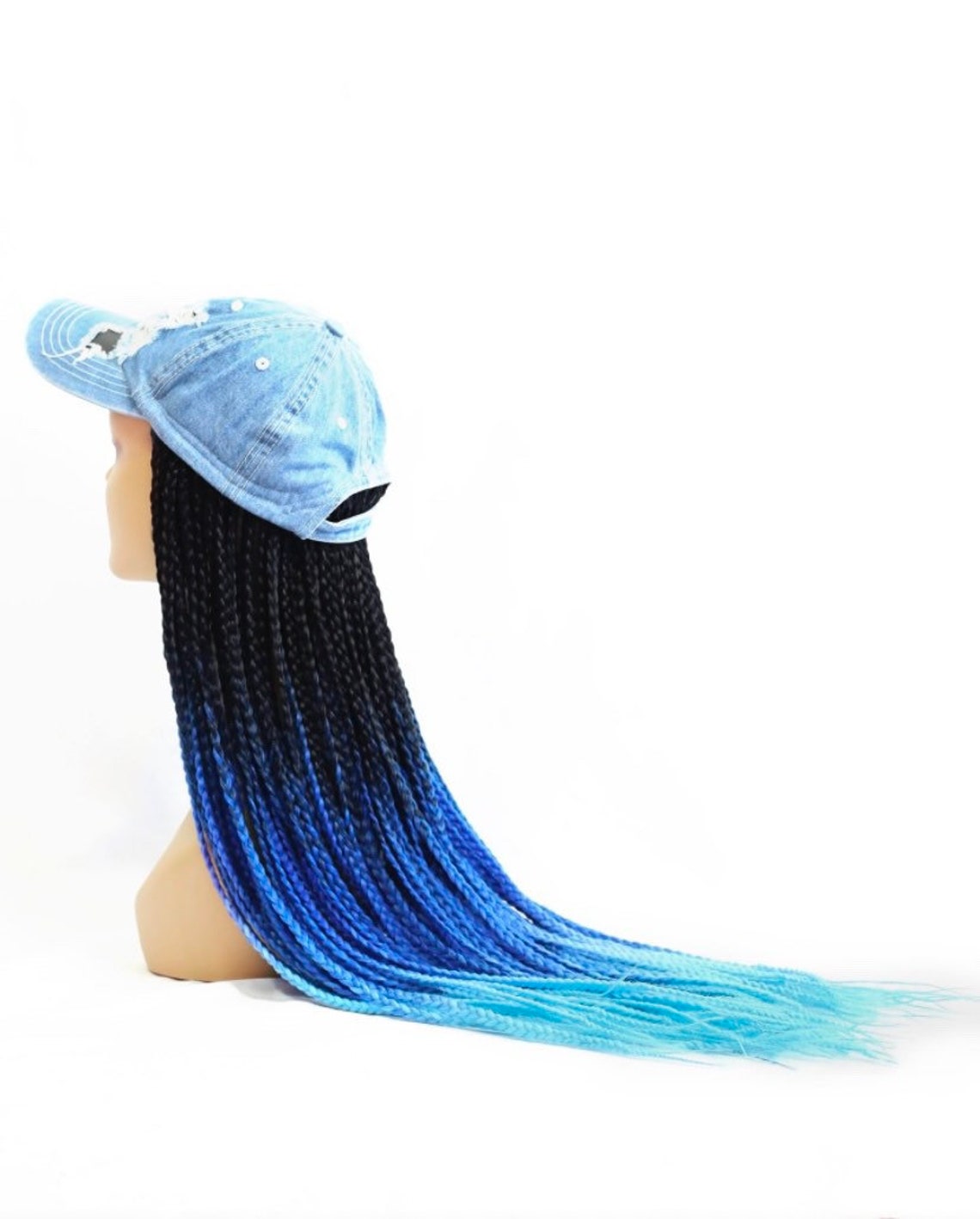 Denim Womens Baseball Cap With Box Braids Attached wig Etsy