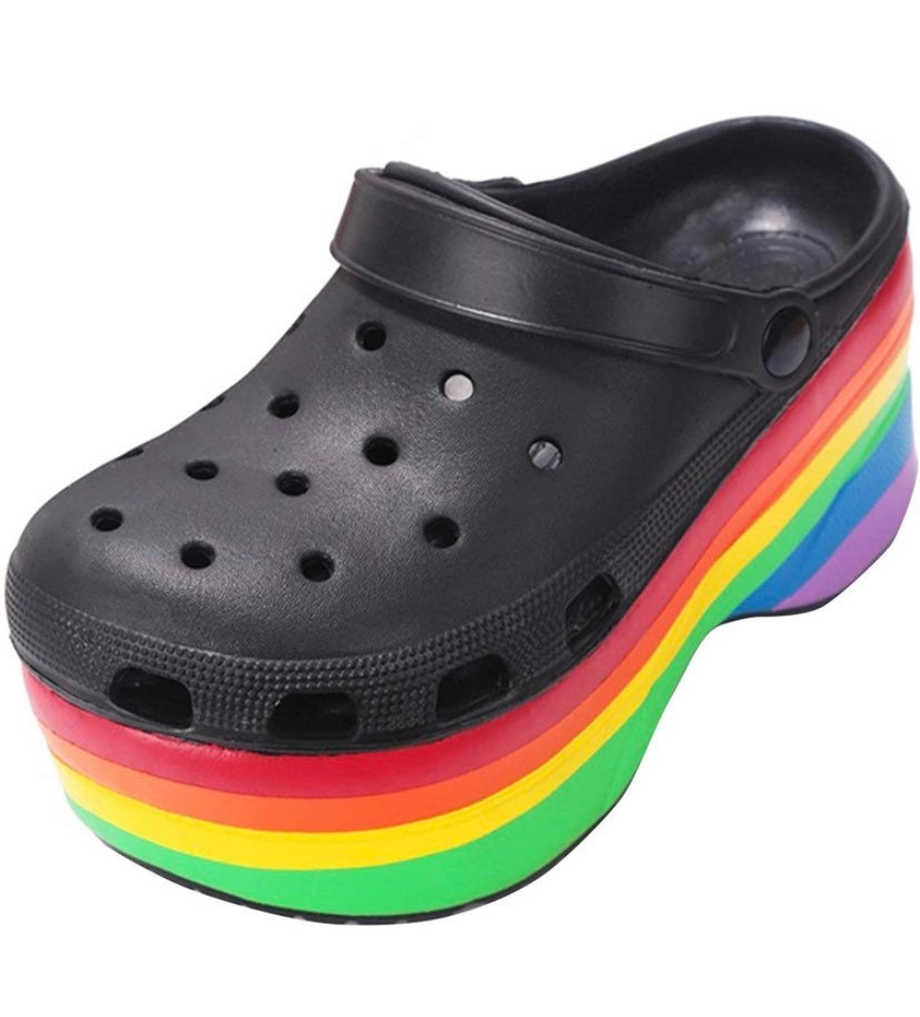platform rainbow crocs