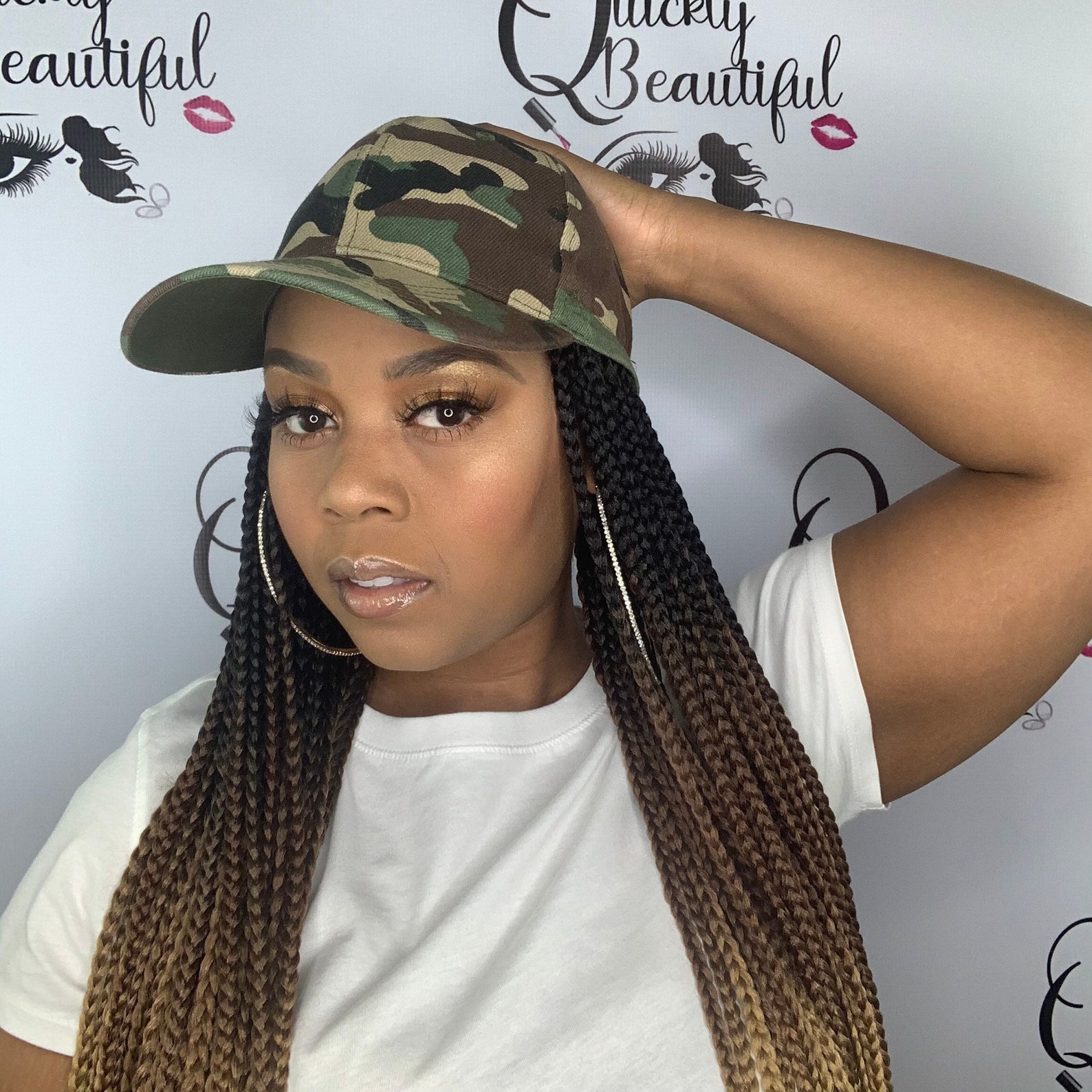 Womens Camouflage Baseball Cap with Box Braids Attached wig Etsy