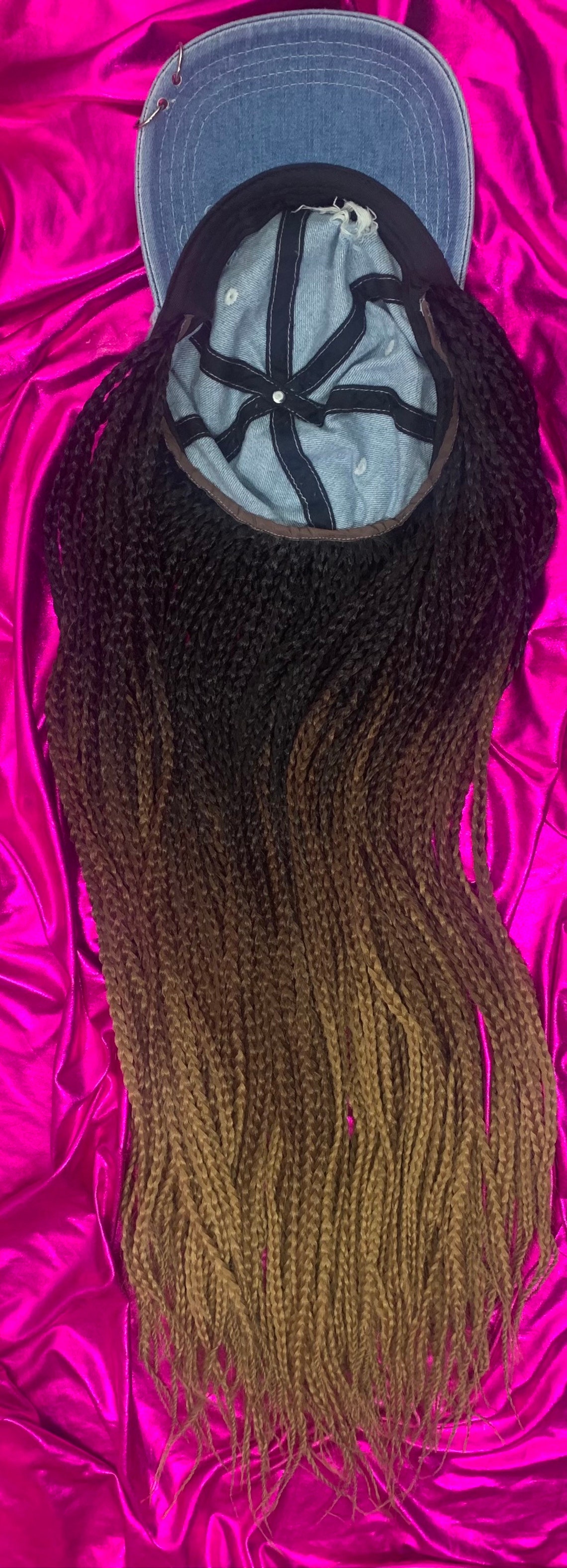 Denim Womens Baseball Cap With Box Braids Attached wig Etsy