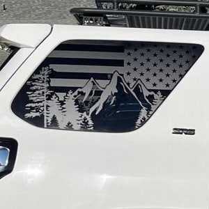 Fits 2010-2024 Toyota 4Runner Rear Side Windows Standard American Flag with Mountains Decal sticker *Photo example is matte black vinyl