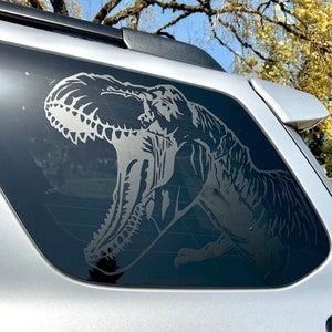 Fits 2010-2024 Toyota 4Runner Rear Side Windows T-Rex Dinosaur Decal Sticker Matte Black Set - Both Passenger and Driver