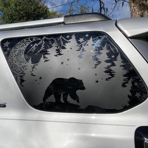 Fits 2010-2024 Toyota 4Runner Rear Side Windows Mandala Moon Trees Mountain Bear Window Decal Sticker *5Photo examples are matte black vinyl