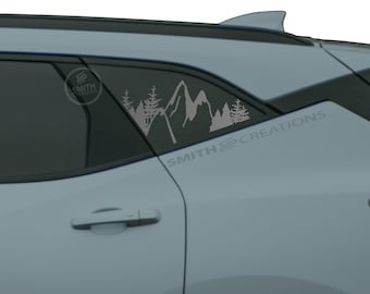 Fits 2021-2026 Chevy Blazer Rear 3rd Quarter Window Mountain Scene Vinyl Window Decal Pre Cut No Trimming Needed Trees and Mountains
