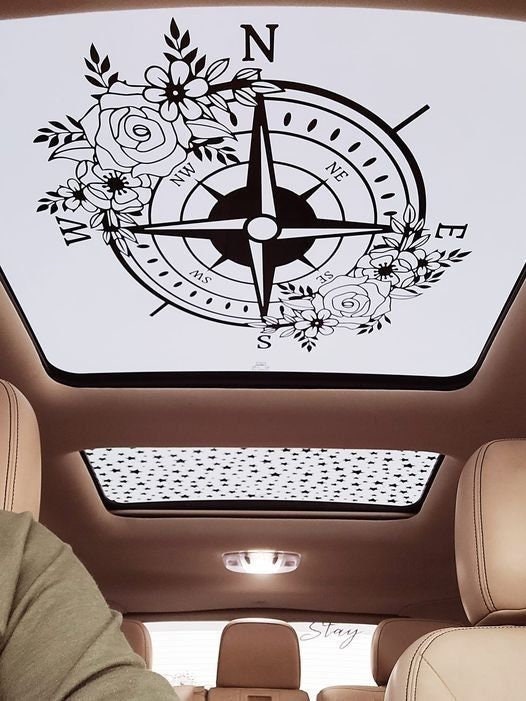 Sunroof Floral Compass Vinyl Window Decal Fits Most Jeep, Toyota