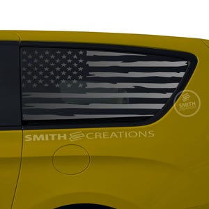 Fits Chrysler Pacifica & Voyager 2017 - 2025 3rd Quarter Window Distressed American Flag Vinyl Window Decal Pre Cut No Trimming Needed