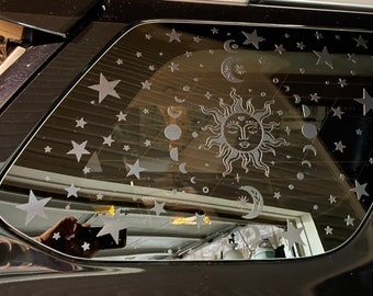 Fits 2010-2024 Toyota 4Runner Rear Side Windows Celestial Sun Moons Stars Moon Phase Decal sticker  *Matte black vinyl SET