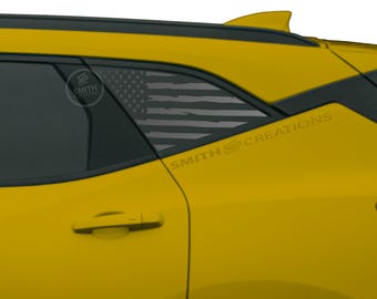 Fits 2021-2026 Chevy Blazer Rear 3rd Quarter Window Distressed American Flag Vinyl Window Decal Pre Cut No Trimming Needed Version ONE