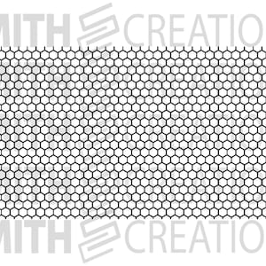 May include: Black and white honeycomb pattern. The pattern is made up of repeating hexagons.