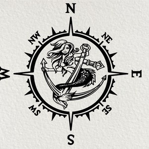 One Compass Decal Anchor Mermaid Vinyl Window Decal 15.5 INCHES X 15.5 INCHES